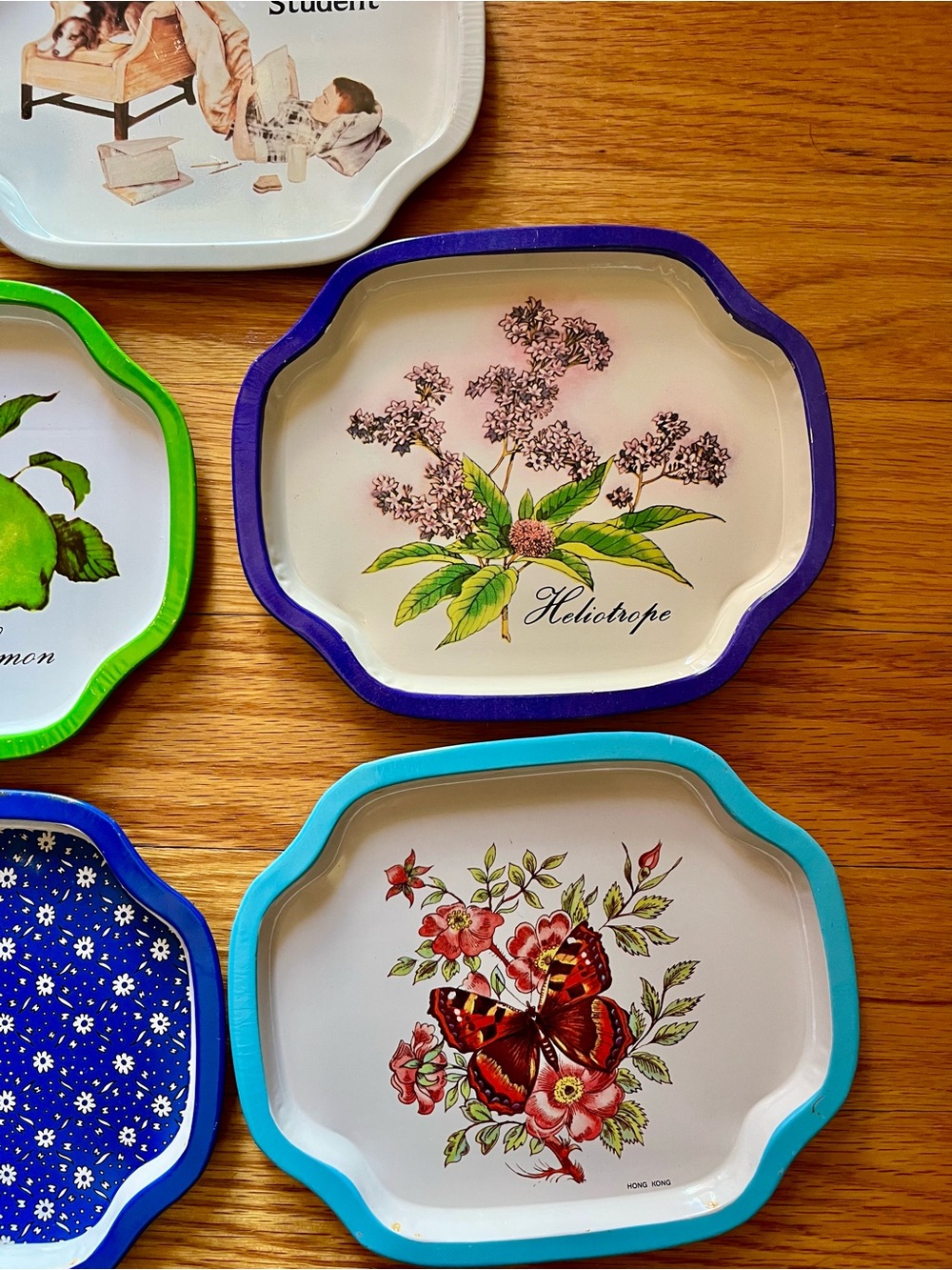 Set of 5 Decorative Small Vintage Metal Serving Trays - Floral & Fruit Prints - Picture 3 of 6